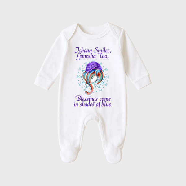 Baby Smiles and Ganesha too – Personalized Full Sleeve Sleep Suit / Body Suit – Perfect for Ganesh Chaturthi Celebrations