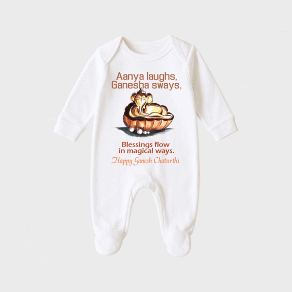 Baby Laugh Ganesha sways – Personalized Full Sleeve Sleep Suit / Body Suit – Perfect for Ganesh Chaturthi Celebrations