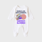 Mumma’s Love and Papa Strength – Personalized Full Sleeve Sleep Suit / Body Suit – Perfect for Ganesh Chaturthi Celebrations