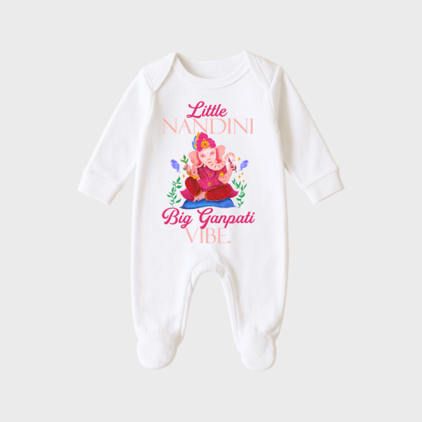 Little baby big Ganpati vibe – Personalized Full Sleeve Sleep Suit / Body Suit – Perfect for Ganesh Chaturthi Celebrations