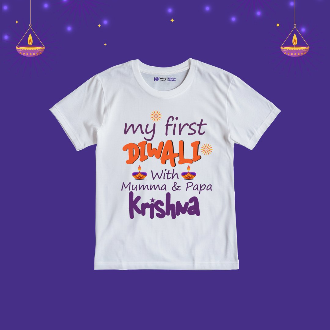 My First Diwali With Mummy And Papa Customize Tshirt My First Diwali With Mummy And Papa krishna Customize T-Shirt - Image 1
