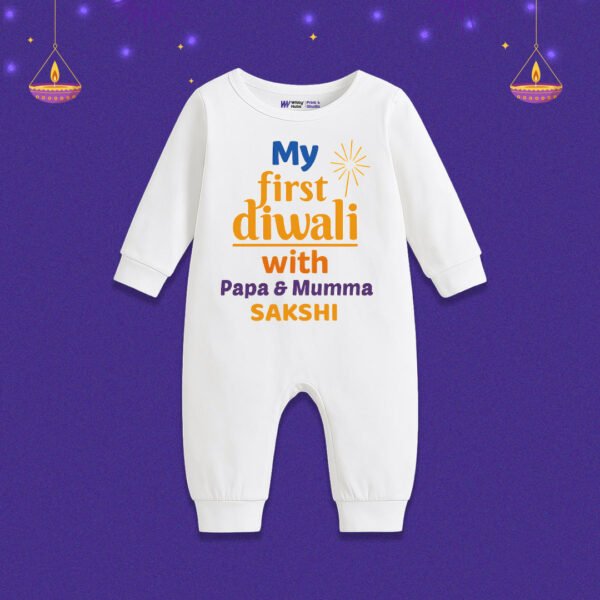My First Diwali With Papa And Mumma sakshi Customize romper