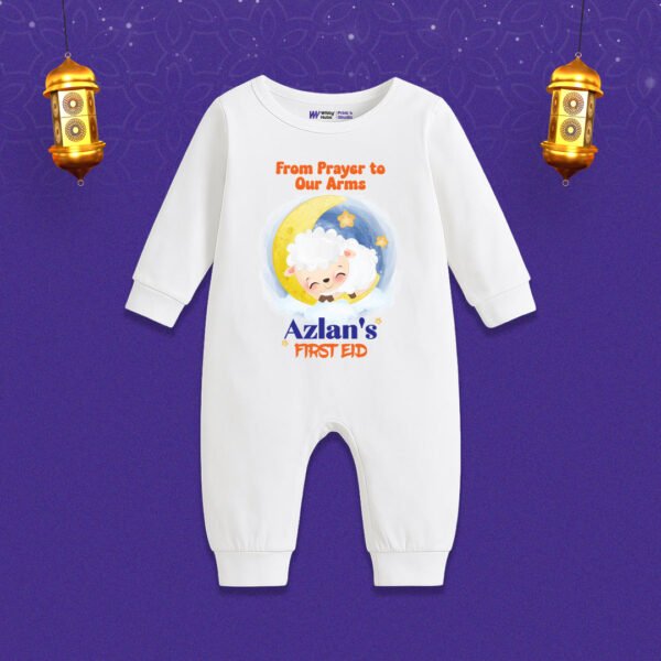 From prayer to our arms Azlan's first eid Customized Romper