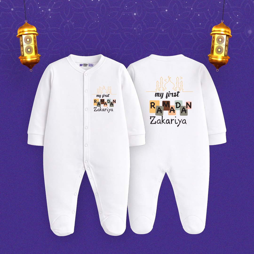White-Sleep-Suit__design_15 My first ramadan zakariya Customized Sleep Suit - Image 1