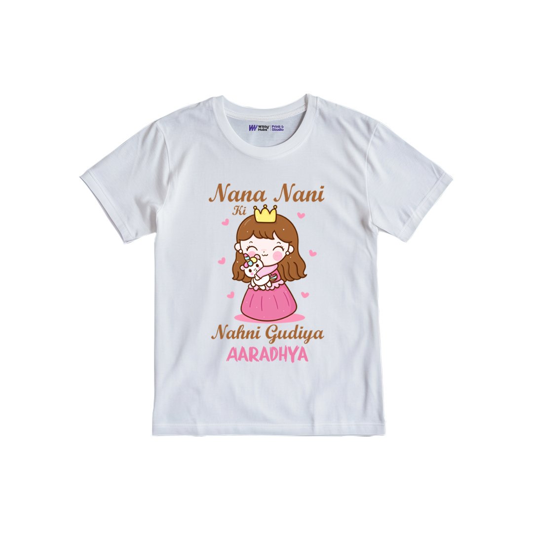 White-Tshirt-S1__Relationship-designs-Light-01 Nana nani ki nanhi Gudiya aaradhya Customized Tshirt - Image 1